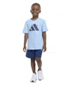 Adidas Originals Toddler & Little Boys Short-sleeve Logo T-shirt & Elastic-waistband Woven Shorts, 2 Piece Set In Lt Blue