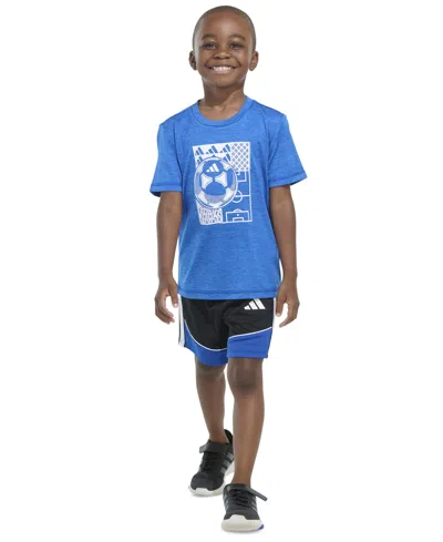 Adidas Originals Kids' Toddler & Little Boys Short-sleeve Melange T-shirt & Colorblocked 3-stripe Shorts, 2 Piece Set In Blue