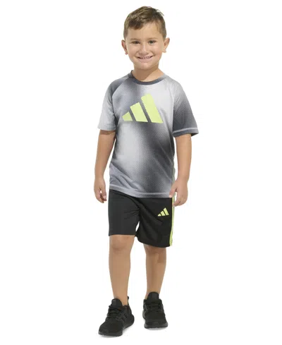 Adidas Originals Kids' Toddler & Little Boys Short-sleeve Raglan Printed T-shirt & Shorts, 2 Piece Set In Halo Silver