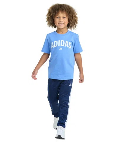 Adidas Originals Babies' Toddler & Little Boys Short Sleeve T-shirt & Tricot Pant Set In Blue