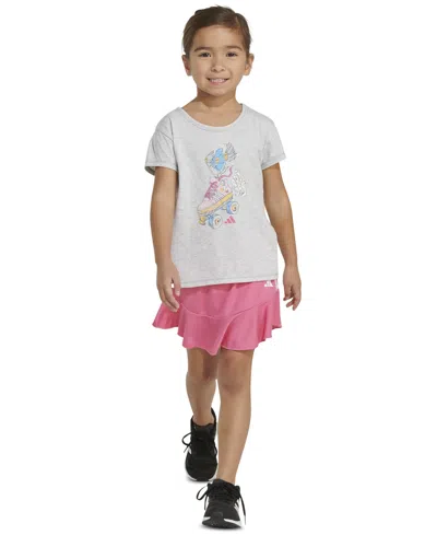 Adidas Originals Kids' Toddler & Little Girls 2-pc. Heather Graphic T-shirt And Skort Set In Light Grey And Pink