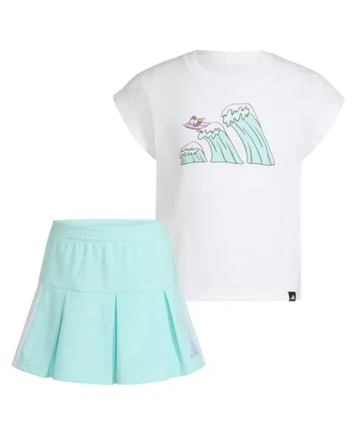 Adidas Originals Kids' Toddler And Little Girls 2-piece Graphic Sleeveless Box T-shirt And French Terry Skort Set In White