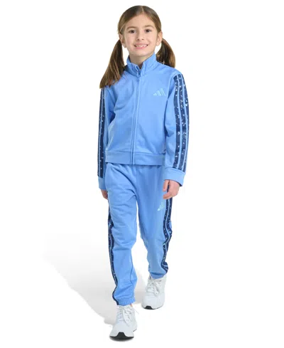 Adidas Originals Babies' Toddler And Little Girls 2-piece Long Sleeve 3-stripe Tricot Set In Blue