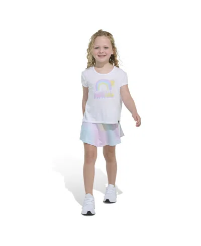 Adidas Originals Kids' Toddler And Little Girls 2-piece Pleated T-shirt And Printed Flounce Skort Set In White