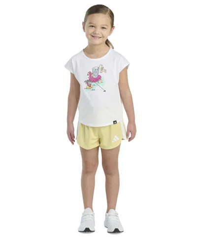 Adidas Originals Kids' Toddler And Little Girls 2-piece Short Sleeve Graphic T-shirt And Mesh Short Set