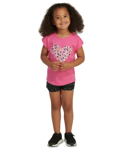Adidas Originals Kids' Toddler & Little Girls Heart T-shirt & Printed Shorts, 2 Piece Set In Pulse Magenta