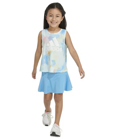 Adidas Originals Kids' Toddler & Little Girls Printed Logo Tank Top & 3-stripe Skort, 2 Piece Set In Halo Mint
