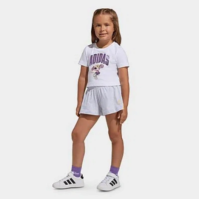 Adidas Originals Babies' Toddler And Little Girls' X Disney Minnie Mouse T-shirt And Shorts Set In White