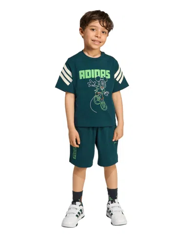Adidas Originals Kids' Toddler Boys 2-piece Disney Mickey Mouse T-shirt And Shorts Set In Green