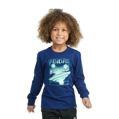Adidas Originals Babies' Toddler Boys Crew Neck Long Sleeve Regular Fit Graphic T-shirt In Blue