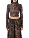 Adidas Originals Leopard-print Turtleneck T-shirt In Brown