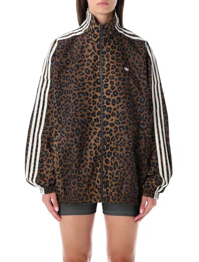 Adidas Originals Leopard Firebird Oversized Track Jacket In Brown