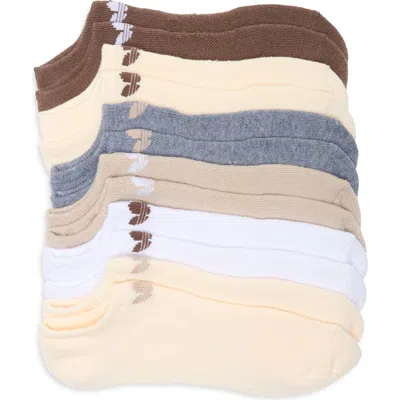 Adidas Originals Trefoil 6 Pack No Show Socks In Wonder Beige/white/brown