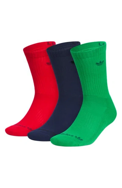 Adidas Originals Trefoil Assorted 3-pack Crew Socks In Green/indigo/scarlet