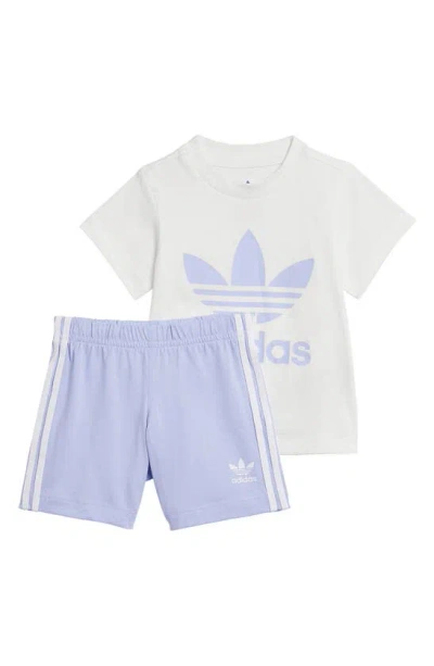 Adidas Originals Babies' Trefoil Cotton Graphic T-shirt & Shorts Set In Violet Tone