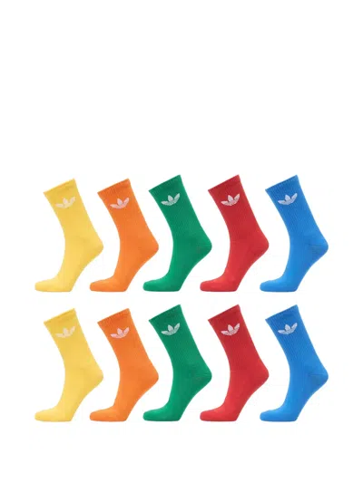 Adidas Originals Trefoil Crew Socks (set Of Ten) In Multi