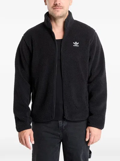 Adidas Originals Trefoil Essentials Teddy Fleece Sweater In Black