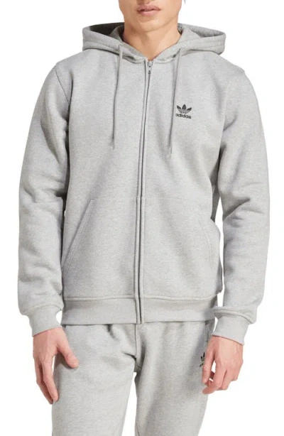 Adidas Originals Trefoil Essentials Zip Hoodie In Medium Grey Heather