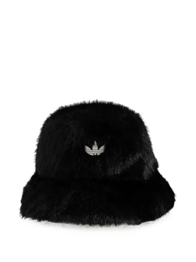 Adidas Originals Trefoil Faux-fur Bucket Hat In Black