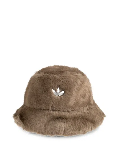 Adidas Originals Trefoil Faux-fur Bucket Hat In Brown