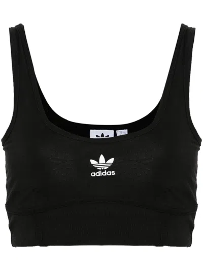 Adidas Originals Trefoil-logo Crop Top In Black