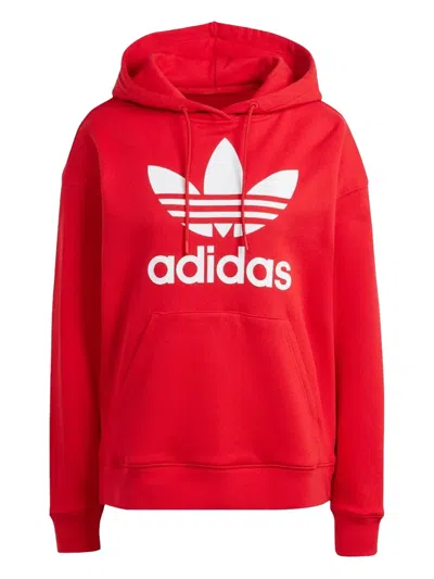 Adidas Originals Trefoil Long-sleeve Hoodie In Red