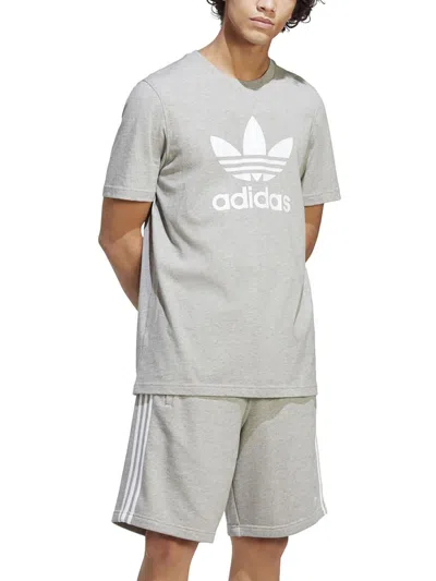 Adidas Originals Trefoil Mens Logo Crewneck T-shirt In Gray