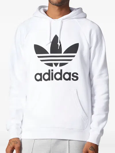 Adidas Originals Trefoil-print Hoodie In White