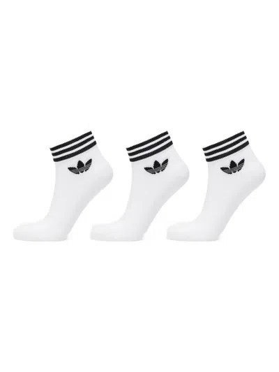 Adidas Originals Trefoil Striped Ankle Socks (pack Of Three) In White