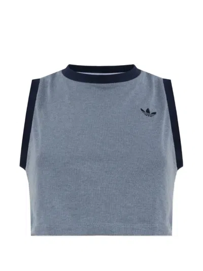 Adidas Originals Trefoil-embroidered Ribbed-knit Top In Blue