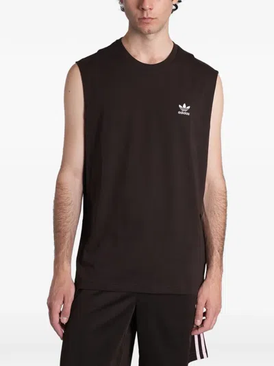 Adidas Originals Trefoil-embroidered Tank Top In Brown