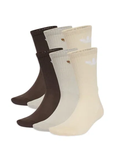 Adidas Originals Trefoil-logo Ribbed Socks (set Of Six) In White