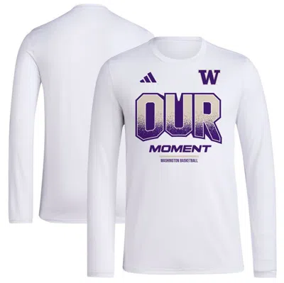 Adidas Originals Unisex Adidas  White Washington Huskies 2024 On-court Bench Our Moment Long Sleeve T-shirt