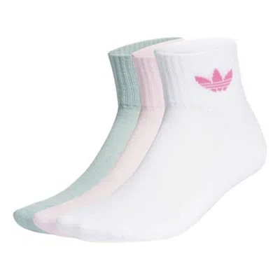 Adidas Originals Unisex Mid Ankle Sports Ribbed Socks 3 Packs White/green/pink