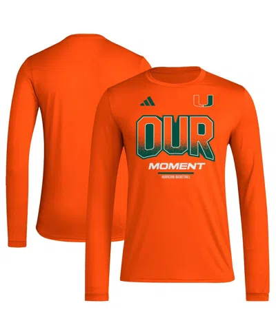 Adidas Originals Unisex Orange Miami Hurricanes 2024 On-court Bench Our Moment Long Sleeve T-shirt In Corang,nca