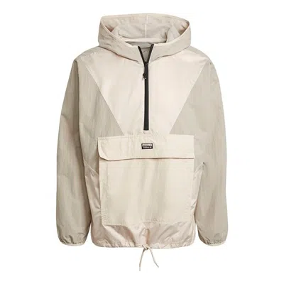 Adidas Originals V-line Woven Wb Casual Sports Hooded Half Zip Jacket For Men Khaki In Neutral