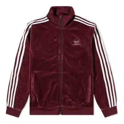 Adidas Originals Velour Track Jacket In Burgundy