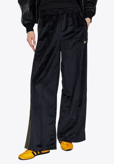 Adidas Originals Velour Trefoil Logo Track Pants In Black