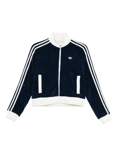 Adidas Originals Velour Zipped Sweatshirt In Blue