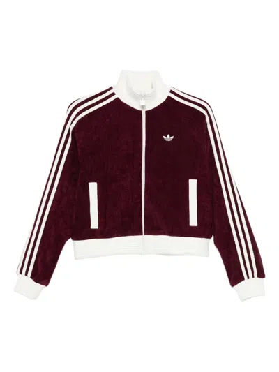 Adidas Originals Velour Zipped Sweatshirt In Red