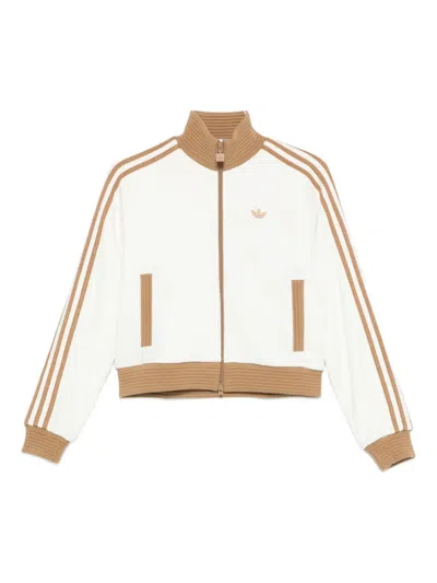 Adidas Originals Velour Zipped Sweatshirt In White