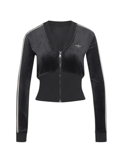Adidas Originals Velvet Side-stripe Track Jacket In Black