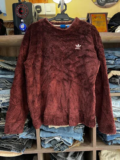 Pre-owned Adidas Originals Vintage Adidas Deep Pile Faux Fur Sweatshirts In Brown