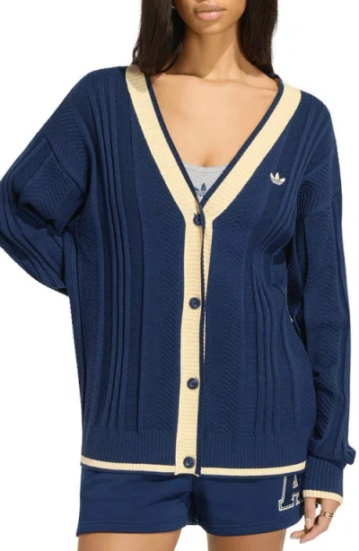Adidas Originals V-neck Cardigan In Night Indigo