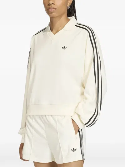 Adidas Originals V-neck Terry Polo Shirt In White