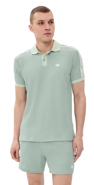 Adidas Originals Waffle-knit Logo-patch Polo Shirt In Blue