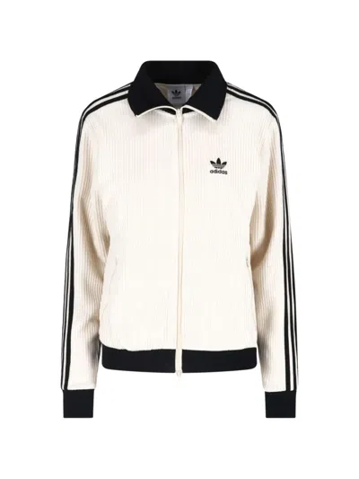 Adidas Originals Waffle-knit Side-stripe Sweater In Neutral