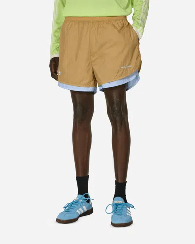 Adidas Originals Wales Bonner Logo-embroidered Layered Recycled-shell And Cotton Shorts In Beige