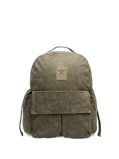 Adidas Originals Washed-effect Logo-patch Backpack In Green