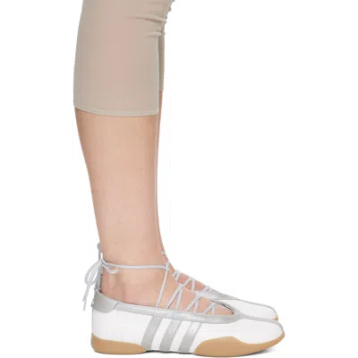 Adidas Originals White & Gray Taekwondo Mei Ballerina Flats In White/silver Metalli